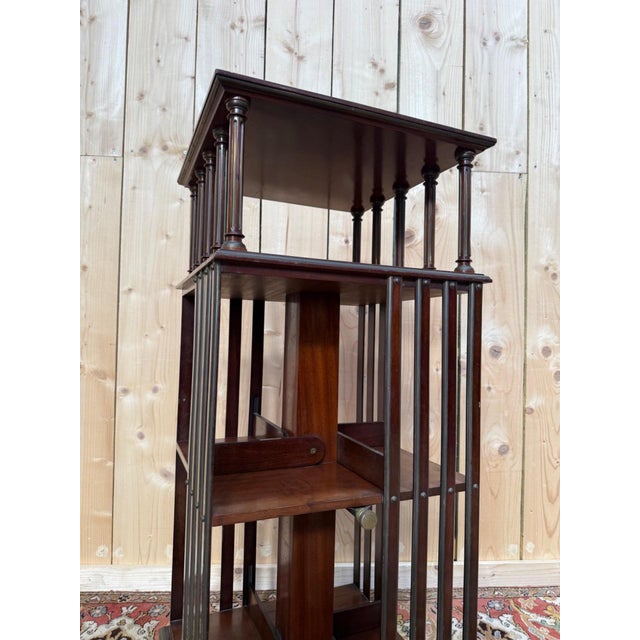 Wood Victorian Revolving Bookcase in Mahogany and Brass, 1870s-1900s For Sale - Image 7 of 8