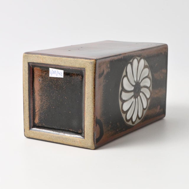 Brown Mid-Century Japanese Rectangular Stoneware Vase For Sale - Image 8 of 10