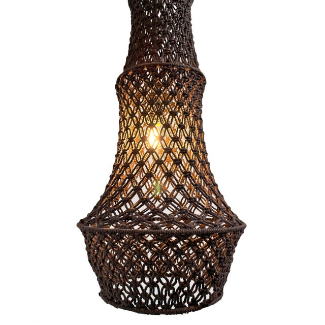 Contemporary Chocolate Macrame Margo Pendant Light Large For Sale - Image 3 of 10