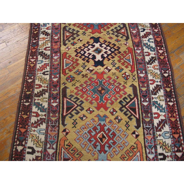 Late 19th Century 1890s Yellow Diamond Antique Caucasian Kuba Rug 3'6"x 10'0" Handknotted Wool Carpet For Sale - Image 5 of 6