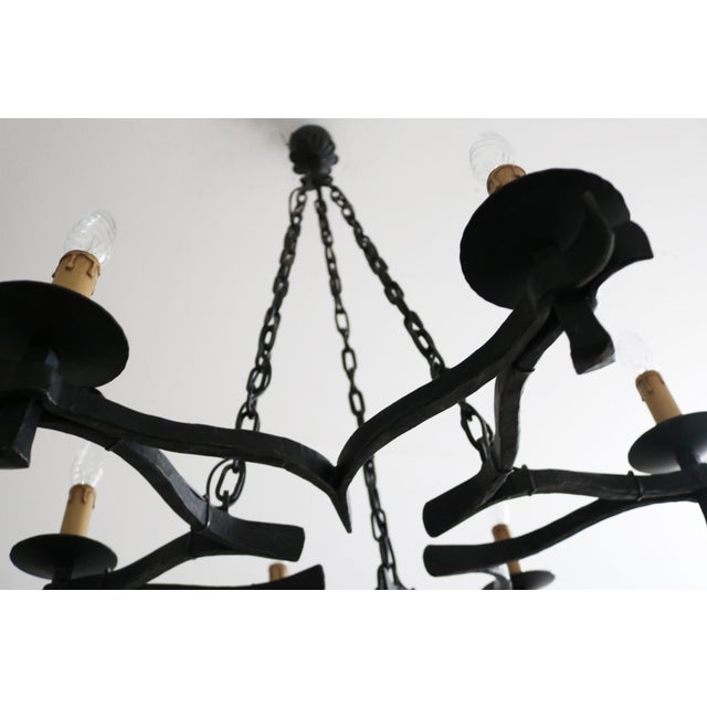 Large Brutalist Handcrafted Wrought Iron Chandelier, 1960s For Sale - Image 11 of 12