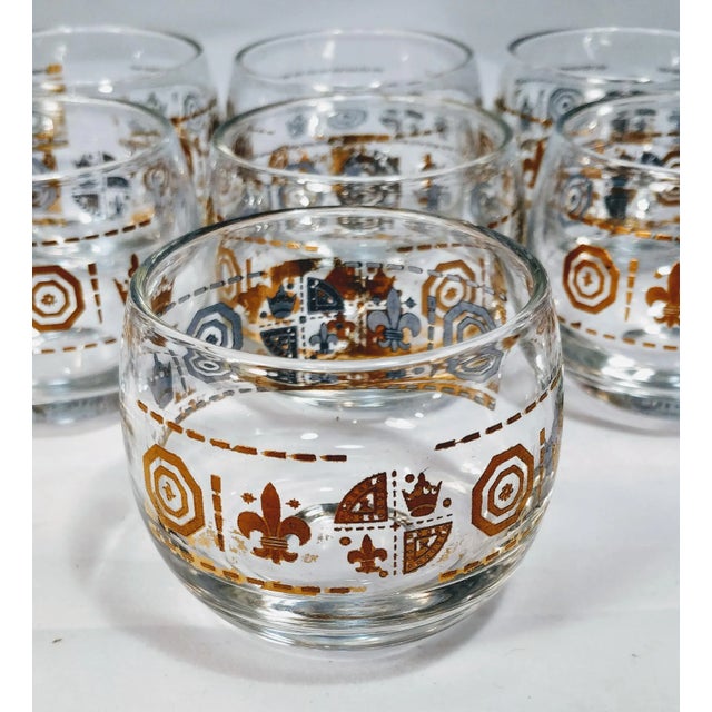 **Mid-Century Culver Roly Poly Glasses – Set of Eleven 22kt Gold Vito Bari Coat of Arms Glasses** This set includes eleven...