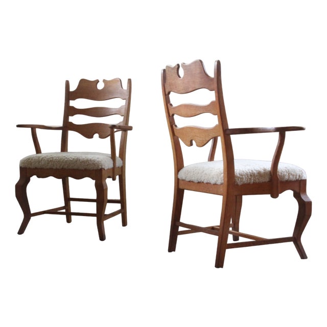 Set of Vintage Brutalist Oak Razorblade Armchairs by Henning Kjærnulf, 1960s For Sale