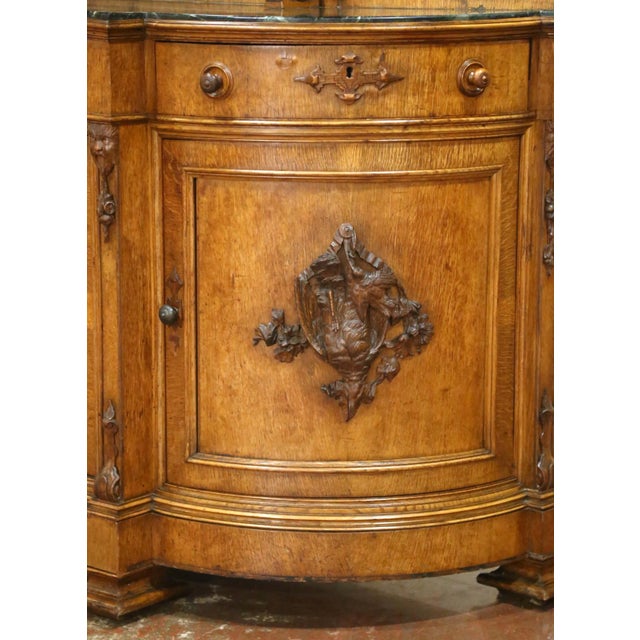19th Century French Saint Hubert Carved Oak Hunt Buffet With Marble Top For Sale In Dallas - Image 6 of 16