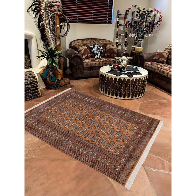 Abstract Rustic Bokhara Brown/Beige Hand Knotted Wool Rug For Sale - Image 3 of 9