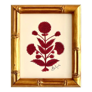 Hand-Painted Jaipuri Red Floral Motif Painting. Framed For Sale