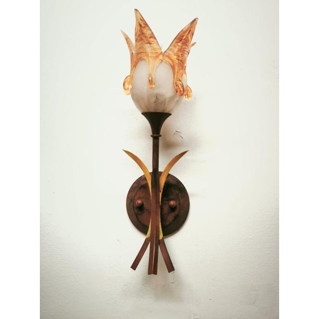 Iron Wall Lamp with Murano Glass Shade, 1980s For Sale - Image 6 of 16