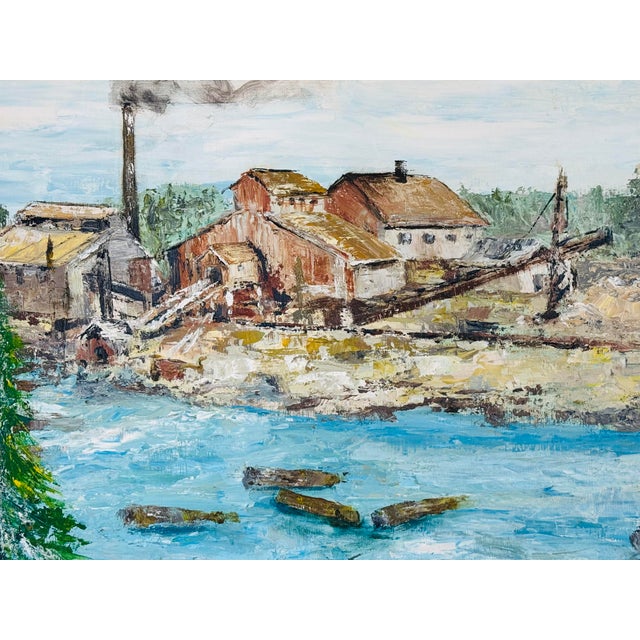 Vintage 1960s Impressionist Framed Grist Mill Oil Painting. This is a large well done oil painting depicting a grist mill...