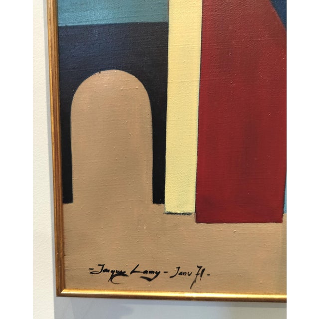 Colorful Mid Century Modern Color Block Cathedral Painting by Jacques Lamy For Sale In Dallas - Image 6 of 9