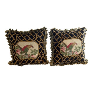 Vintage Needlepoint Pheasant Chinoiserie Pillows - Set of 2 For Sale