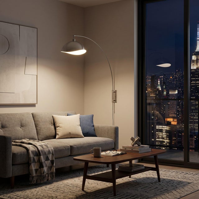 2020s Luna Bella Wall Arc Lamp - Satin Nickel, Half-Dome Shade, Dimmable For Sale - Image 5 of 7