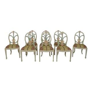 Set of 8 Italian Polychrome Decorated Dining Room Chairs For Sale