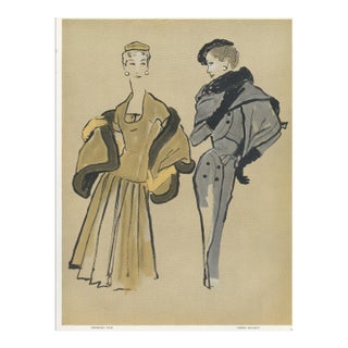 1954 Mid-Century French Fashion Print-Dior & Balmain For Sale