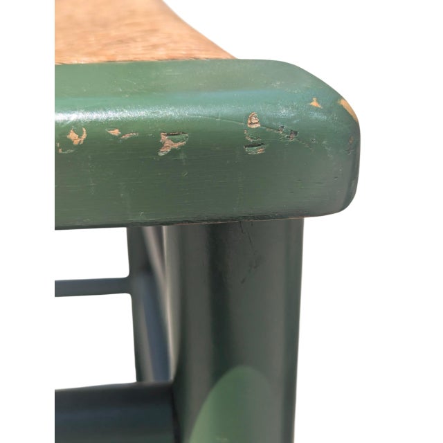 Vintage Rustic Farmhouse Green Ladderback Chairs With Rush Seats- A Pair For Sale - Image 9 of 15