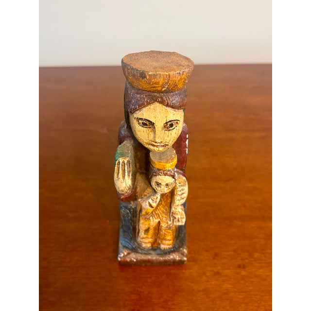 1960s Vintage Hand-Carved Spanish Wood Figure – Virgin of Montserrat (La Moreneta) For Sale - Image 5 of 5