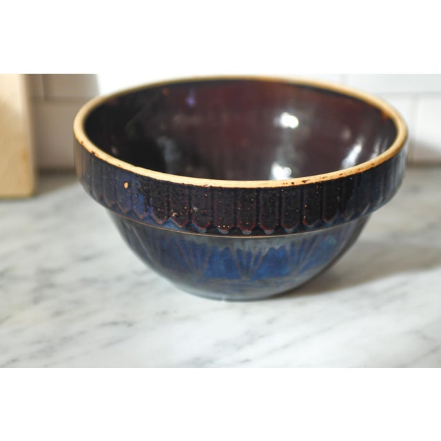 Antique Brown Picket Fence Stoneware Mixing Bowl: Rustic Farmhouse Pottery, 10" Wide For Sale - Image 4 of 10