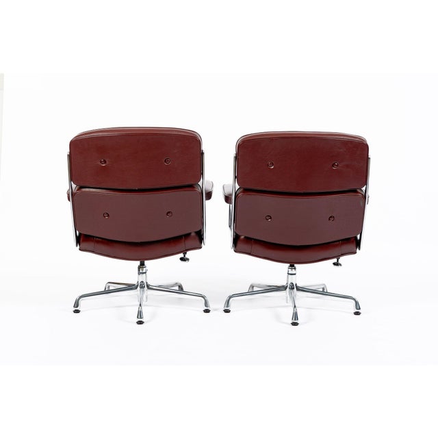 2010s Pair Eames Herman Miller Time Life Lobby Red Leather Office Chairs For Sale - Image 5 of 13