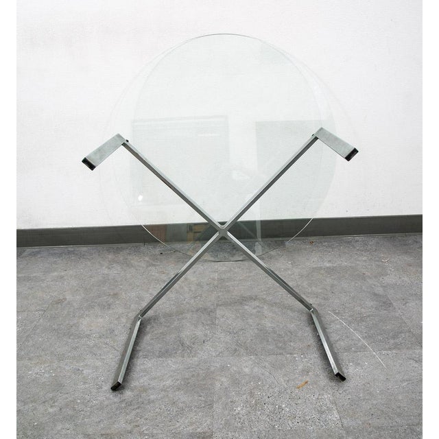 1960s 1960s Mid Century Modern Coffee Table Metal Round Glass Vintage Circular X Base Silver For Sale - Image 5 of 12