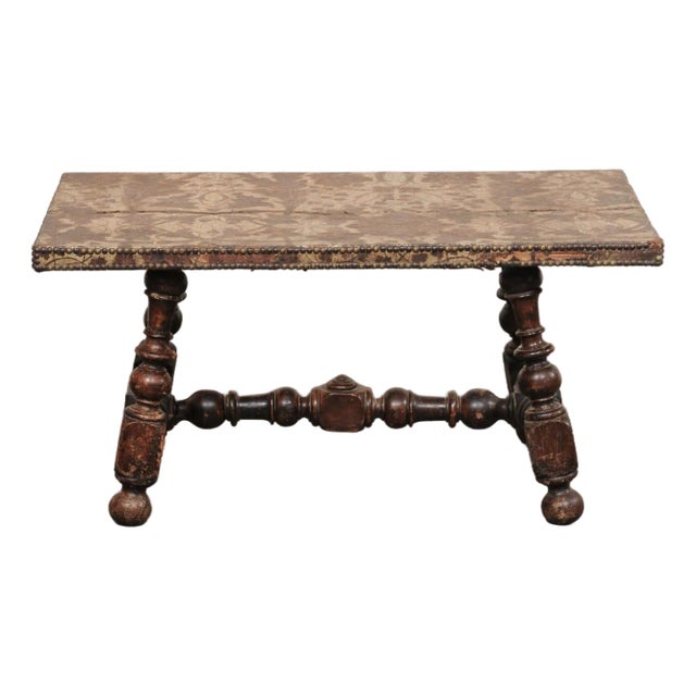 17th C Hand-Tooled Leather Top Coffee Table For Sale