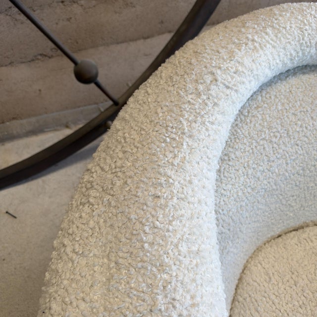 For your consideration, a pair of Vintage 1950s French-Style Plush Ivory Lounge Chairs, designed in the iconic "Ours...