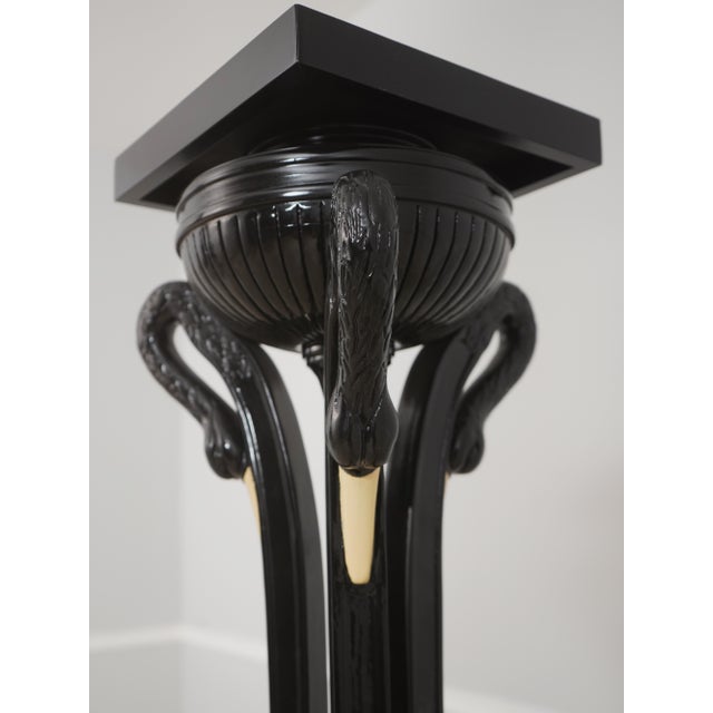 Art Deco Art Deco Swan Carved Black Lacquer Pedestal For Sale - Image 3 of 10