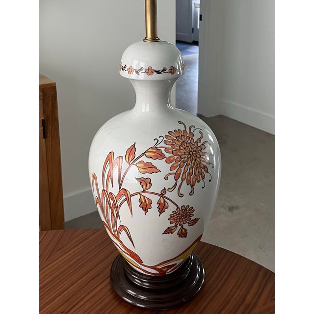 Boho Chic 1970s Hand-Painted Ginger Jar Chrysanthemum Lamp For Sale - Image 3 of 11