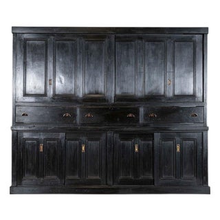 19th Century English Monumental Ebonised Pine Housekeepers Cupboard, 1880s For Sale