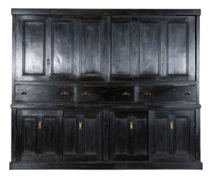 19th Century English Monumental Ebonised Pine Housekeepers Cupboard, 1880s