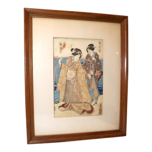 Antique Late 19th Century Utagawa Kunisada Japanese Woodblock Figural Edo Print