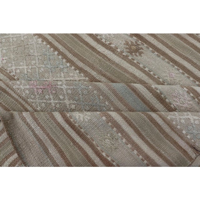 Vintage Turkish Kilim Rug in Soft Taupe, Beige, and Pale Blue Striped Design For Sale - Image 10 of 12