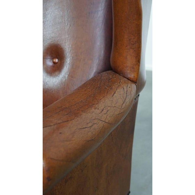 Large Vintage Sheepskin Wing Chair For Sale - Image 12 of 18