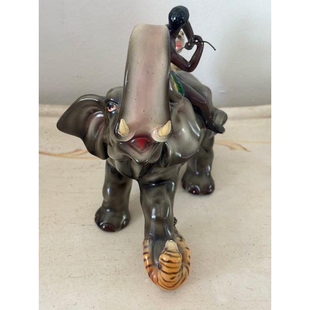 MCM 1950s Blackamoor Zulu Nubian Mahout Warrior on Elephant Battles W/ Tigers For Sale - Image 10 of 12