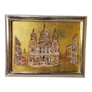 1980s St. Pauls Cathedral in London 23k Gold Leaf Miniature Lithograph For Sale