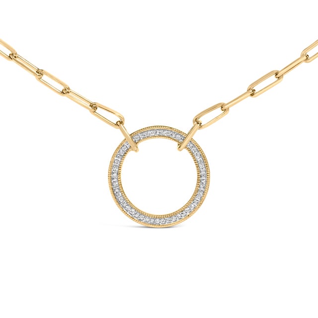 Contemporary Gold Vermeil 1/10 Cttw Diamond Paperclip Chain Circle Pendant Necklace For Sale - Image 3 of 4