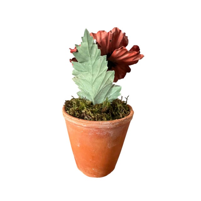 Vintage Potted Tole Red Poppy Flower / Floral Arrangement by Artist Helen Hornberger in an Antique Terracotta Pot For Sale - Image 4 of 8