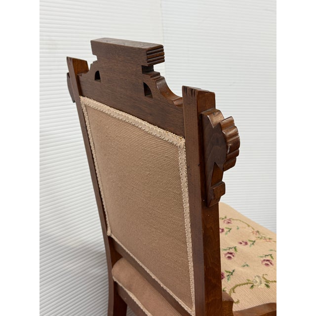 Late 19th Century Victorian Eastlake Needlepoint Parlor Side Chairs, Pair For Sale - Image 5 of 13