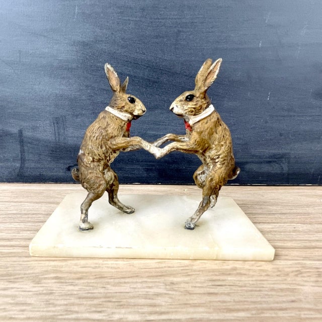 Late 19th Century Austrian or Vienna Cold Painted Bronze Boxing Rabbits ...