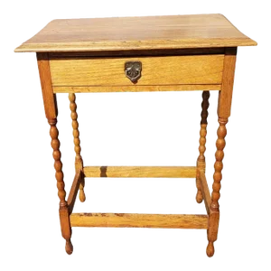 Vintage English One Drawer Oak Industrial Table, Side Table