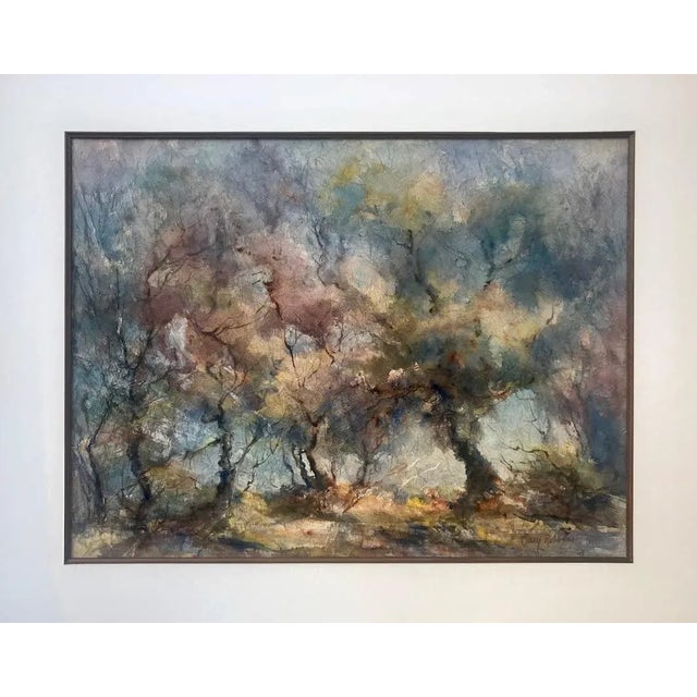 Original vintage American large impressionist watercolor landscape of trees by New England artist Mary Robbins. Watercolor...