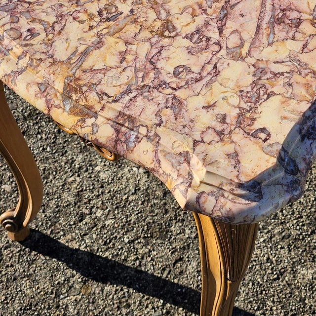 Vintage Louis XV Ash Wood & Marble Cocktail Table, 1960s For Sale - Image 17 of 18