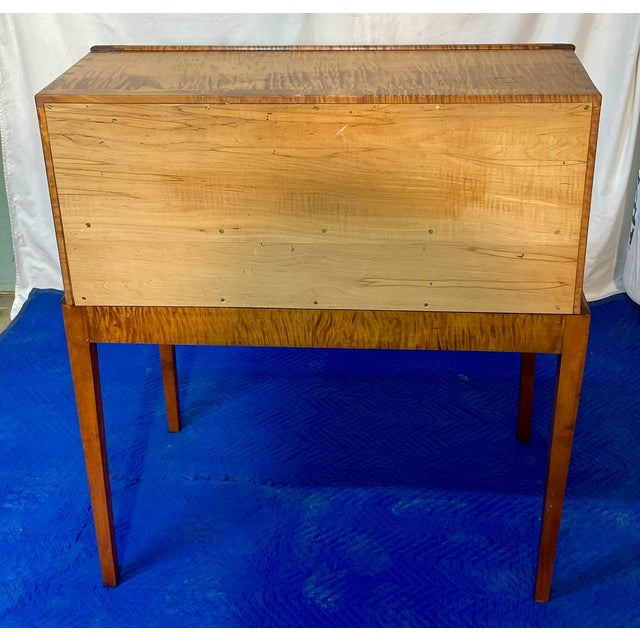 Late 20th Century Tiger Maple Bench Made Drop Front Secretary Desk on Frame Late 20th Century For Sale - Image 5 of 18
