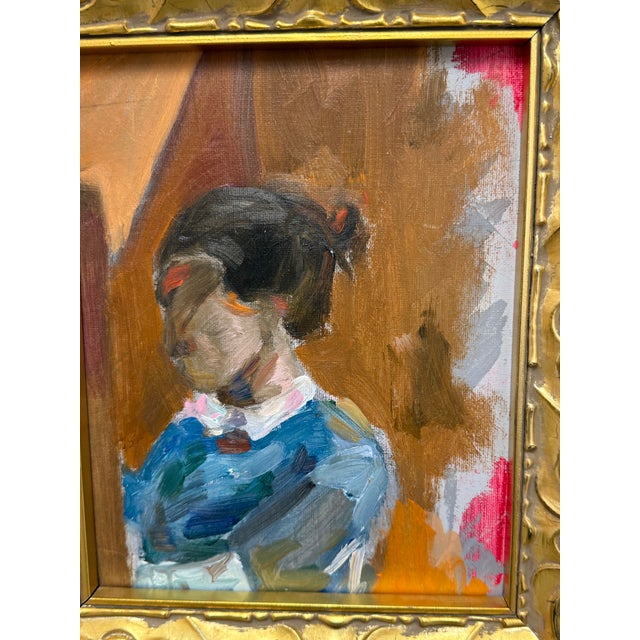 Wood Impressionist Reproduction Artwork of Portrait of Young Girl, Framed For Sale - Image 7 of 12