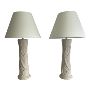 Serge Roche Plaster Palm Leaf Table Lamps - A Pair