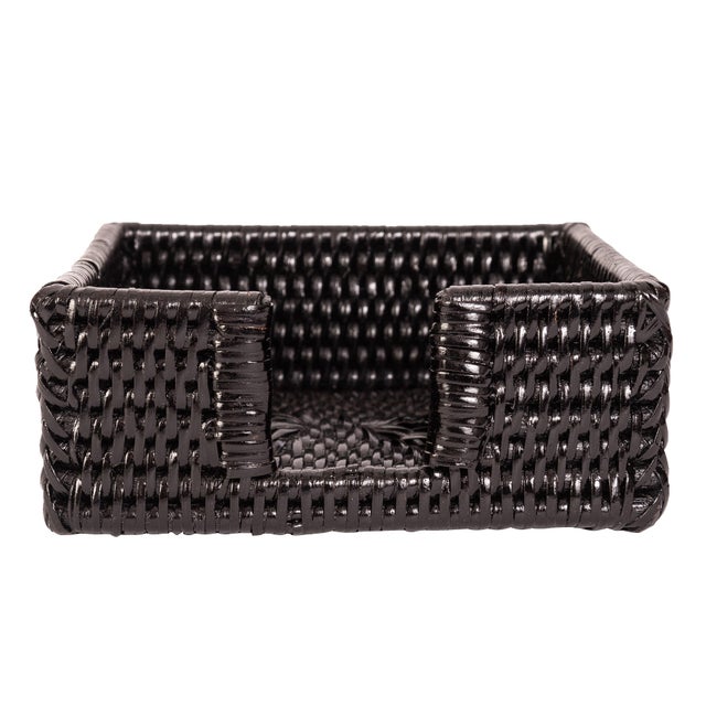 Coastal Artifacts Rattan Cocktail Napkin Holder with Cutout, Tudor Black For Sale - Image 3 of 6
