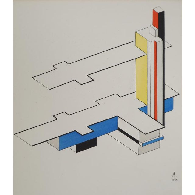 Félix Del Marle, Architecture, Abstract Plan, Signed Lithograph For Sale - Image 3 of 5