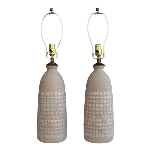 Mid 20th Century Accolay Style Ceramic Lamps - a Pair For Sale