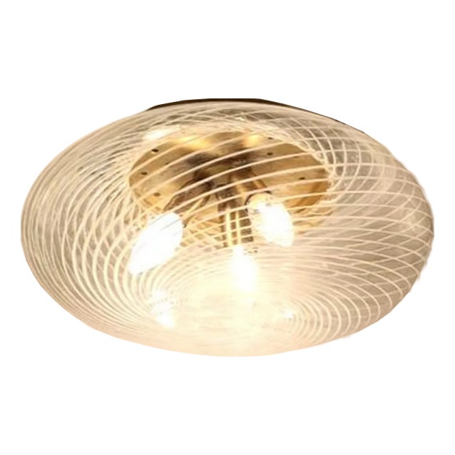 Murano Reticello Swirl Glass Ceiling Light from Venini For Sale