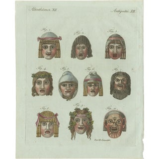 Friedrich Justin Bertuch, Ancient Greek and Roman Theatre Masks, 1802, Engraving For Sale