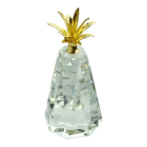 Late 20th Century Tall Crystal Pineapple With Gold Crown of Leaves