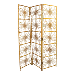 French Three-Panel Bamboo Wicker Rattan Folding Screen Room Divider, 1960s